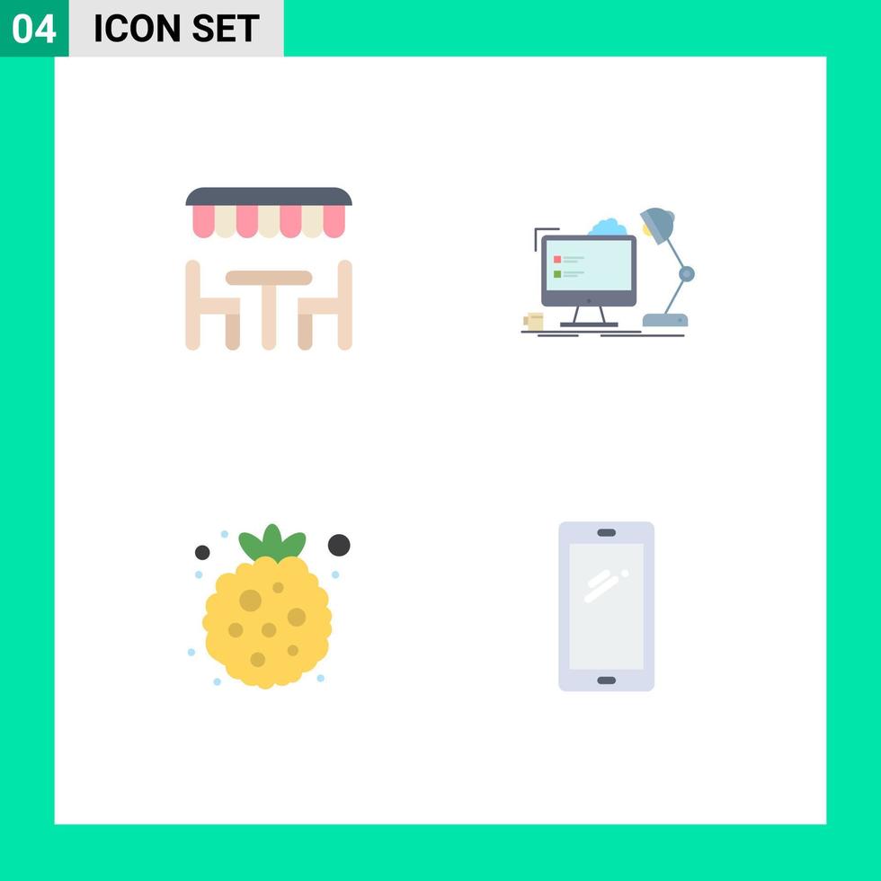 pack d'icônes plates de 4 symboles universels d'éléments de conception vectoriels modifiables sains de restaurant berry spring office vecteur