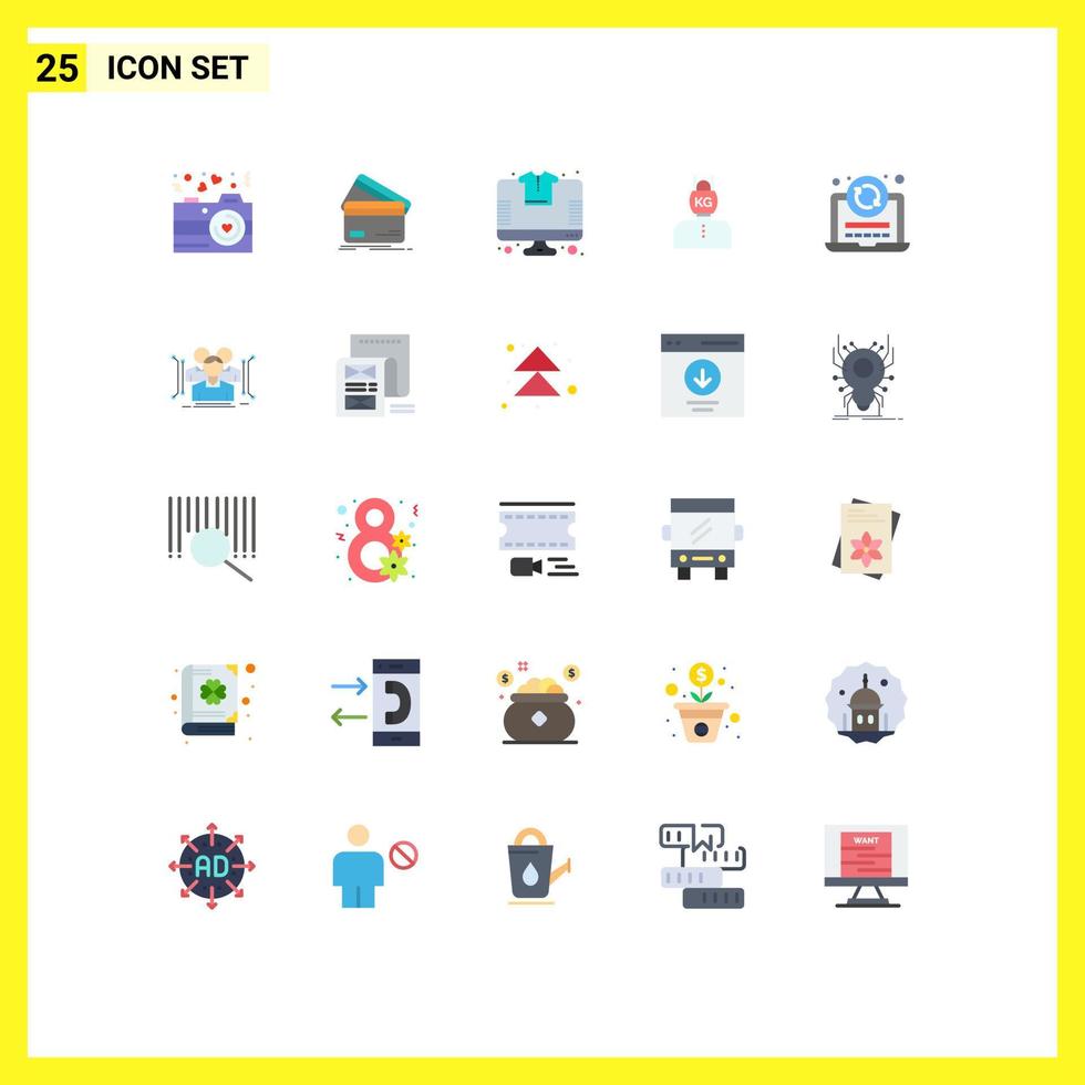 25 interface utilisateur pack de couleurs plates de signes et symboles modernes de problème tête finance tshirt shopping éléments de conception vectoriels modifiables vecteur