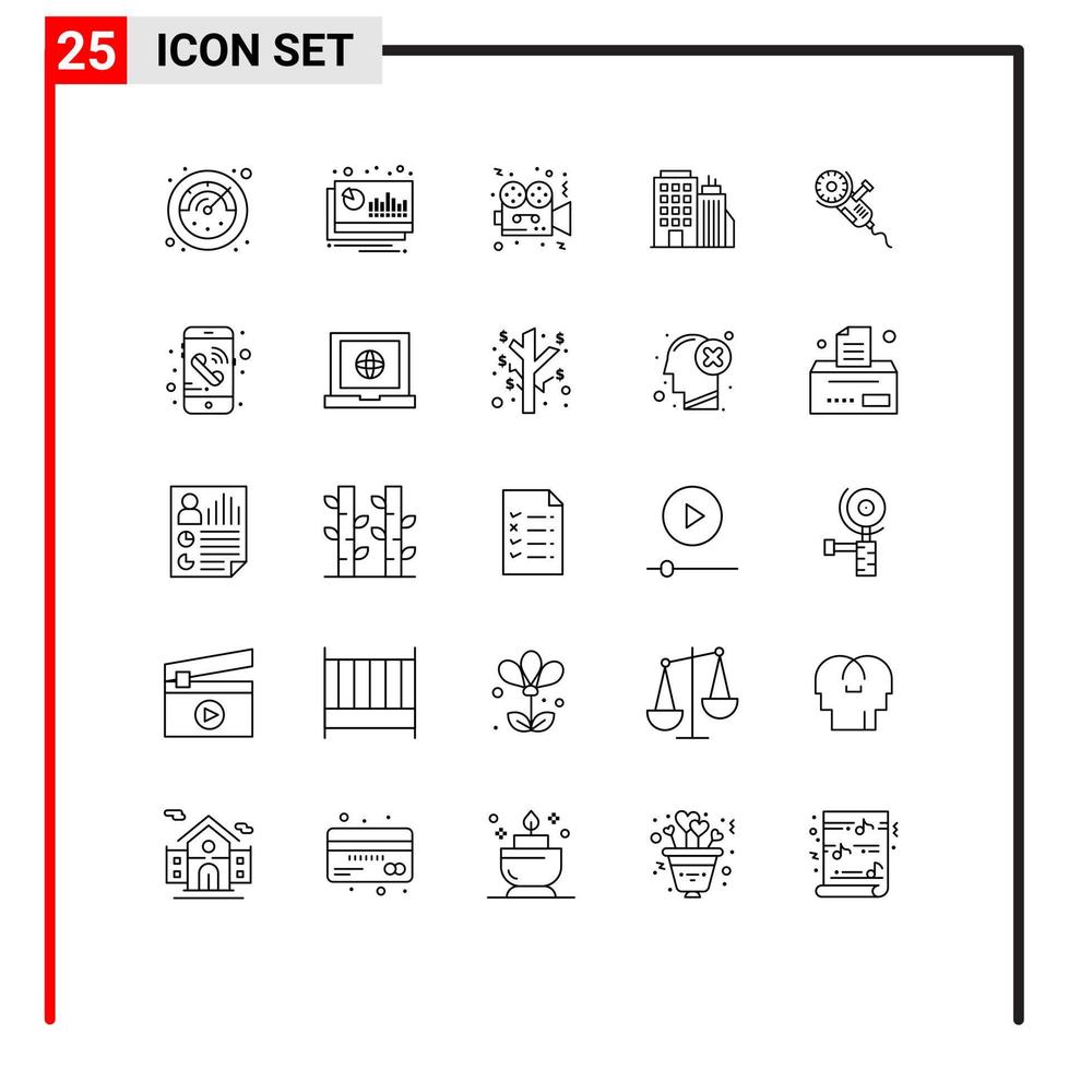 25 lignes universelles définies pour les applications web et mobiles scie tour film bureau cinéma éléments de conception vectoriels modifiables vecteur