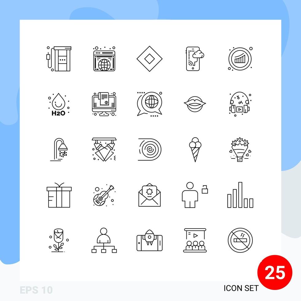 ligne d'interface mobile ensemble de 25 pictogrammes de symboles de connexion de site Web mobile graphique éléments de conception vectoriels modifiables vecteur