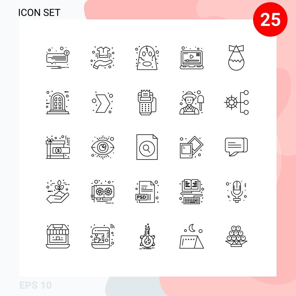 ensemble de pictogrammes de 25 lignes simples d'éléments de conception vectoriels éditables de média de vêtements de joueur de marketing vecteur