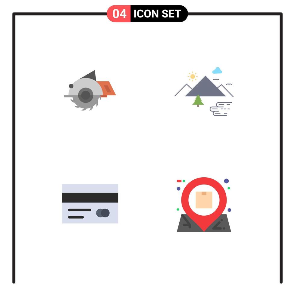 ensemble moderne de 4 icônes et symboles plats tels que scie soleil construction carte nature éléments de conception vectoriels modifiables vecteur