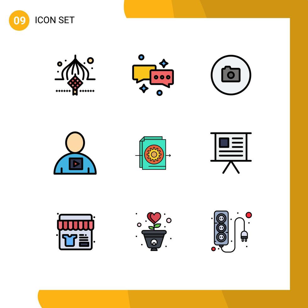 9 icônes créatives signes et symboles modernes d'éléments de conception vectoriels modifiables de l'interface utilisateur du corps de messagerie humaine vidéo vecteur