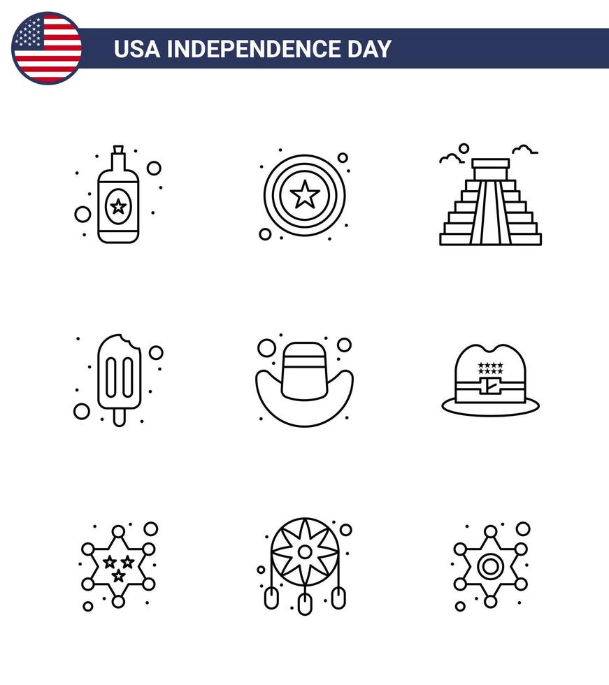 usa joyeux jour de l'indépendancepictogramme ensemble de 9 lignes simples d'éléments de conception vectoriels éditables usa day vector