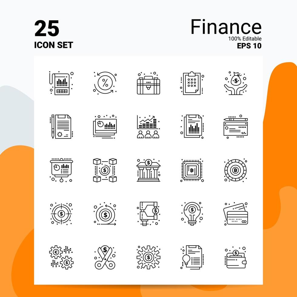 25 jeu d'icônes de finances 100 fichiers eps modifiables 10 idées de concept de logo d'entreprise conception d'icône de ligne vecteur