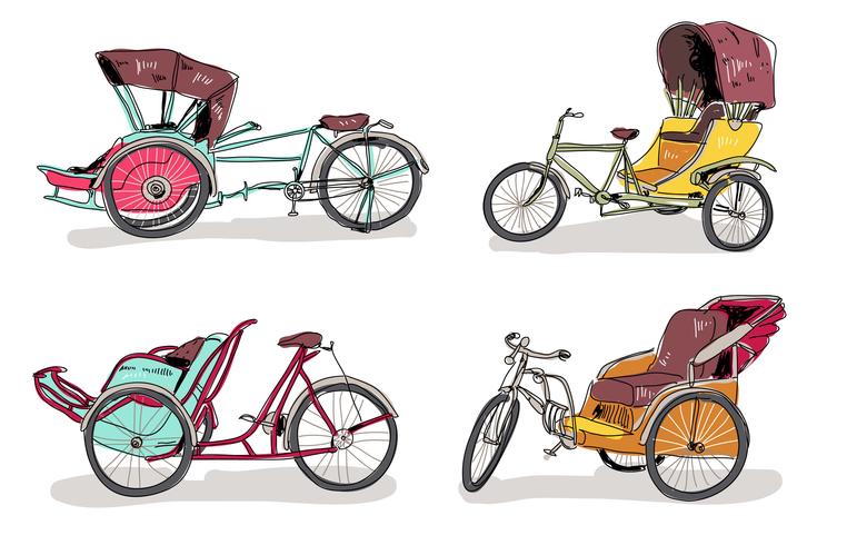 Trishaw traditionnel dessiné à la main Vector Illustration