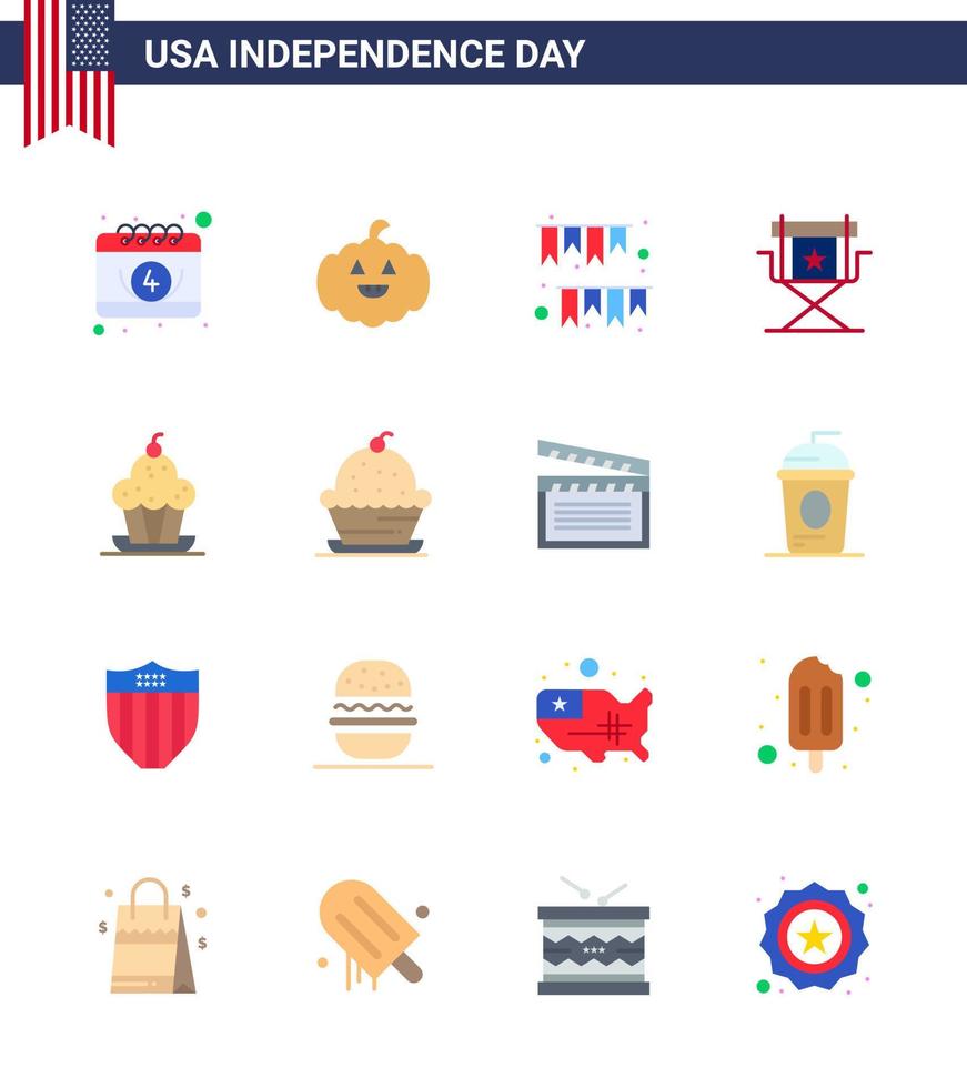 16 usa signes plats fête de l'indépendance symboles de gâteau étoiles guirlande films chaise modifiable usa day vector design elements