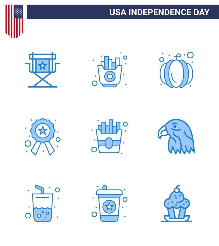 joyeux jour de l'indépendance usa pack de 9 blues créatifs de jetons de signe de nourriture insigne étoile modifiable usa day vector design elements