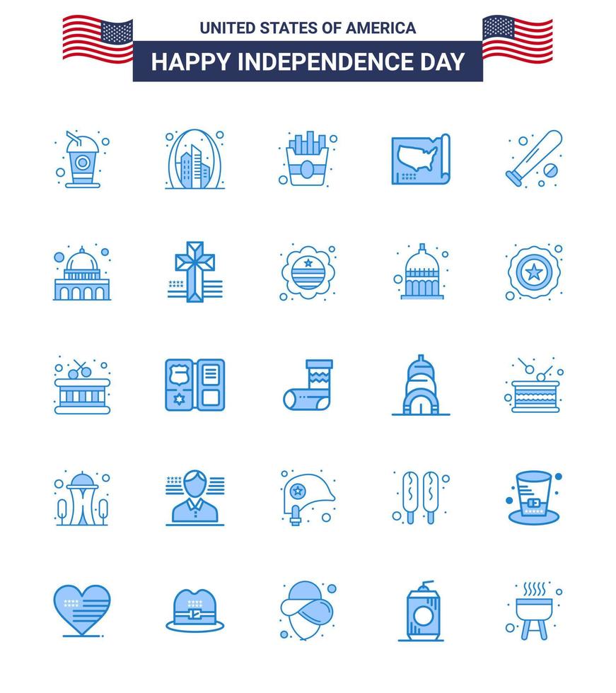 usa independance day blue ensemble de 25 pictogrammes usa de baseball usa usa united map modifiable usa day vector design elements