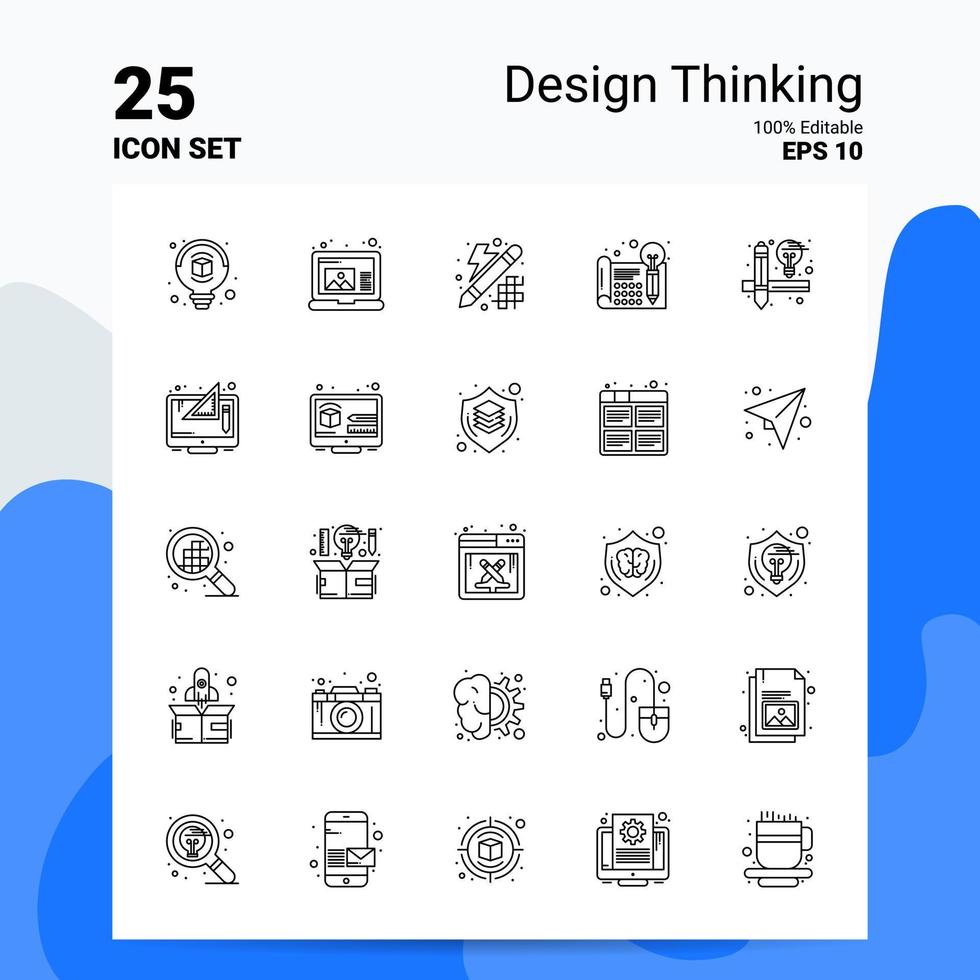 25 design thinking icon set 100 eps modifiables 10 fichiers logo d'entreprise concept idées ligne icône design vecteur