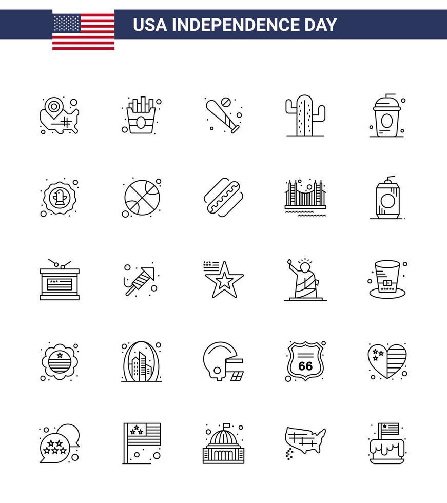 joyeux jour de l'indépendance pack d'icônes de 25 lignes pour le web et l'impression vecteur