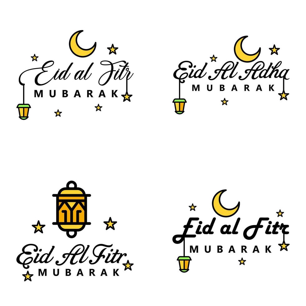 4 salutations eid fitr modernes écrites en calligraphie arabe texte décoratif pour carte de voeux et souhaitant le joyeux eid en cette occasion religieuse vecteur