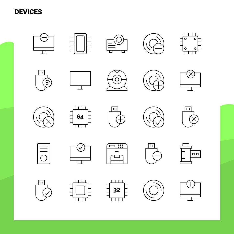 ensemble d'icônes de ligne d'appareils ensemble 25 icônes conception de style minimalisme vectoriel icônes noires ensemble pack de pictogrammes linéaires