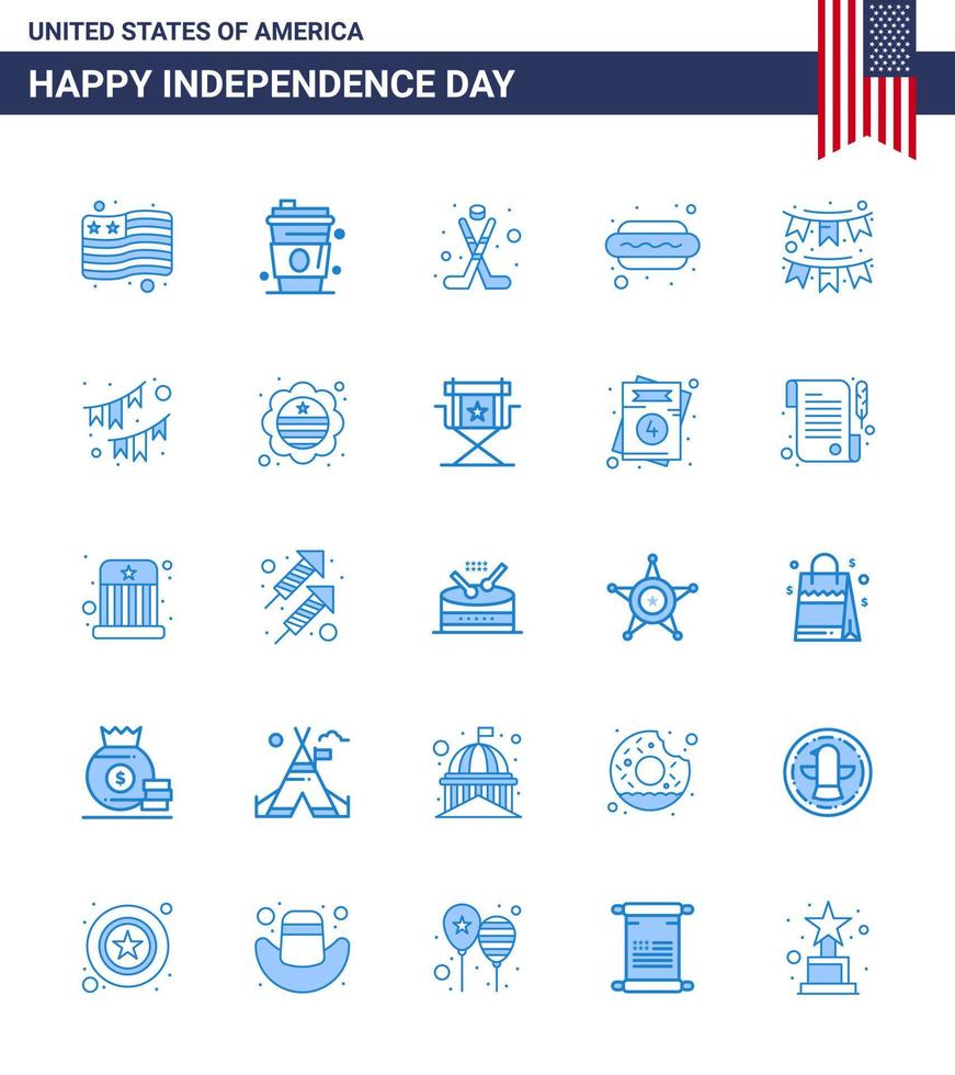 25 usa blue pack de signes et symboles de la fête de l'indépendance de la décoration american hokey hot i dog modifiables usa day vector design elements