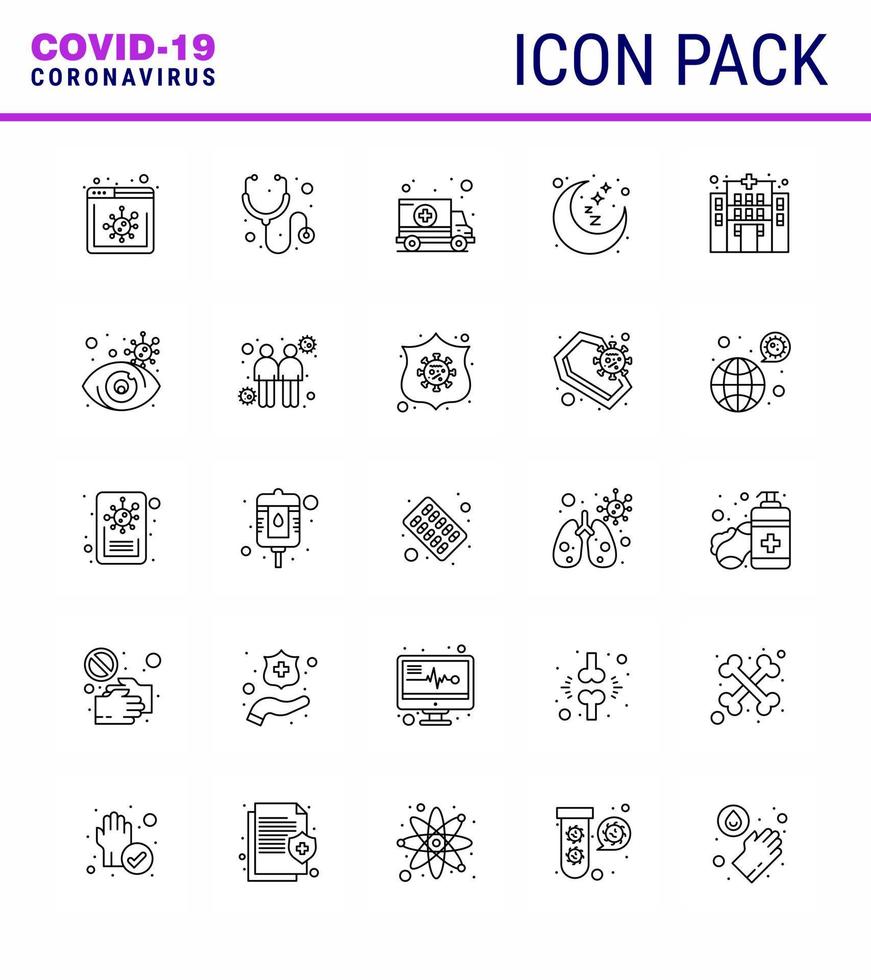 covid19 protection coronavirus pendamic 25 lignes icône ensemble tel que clinique ophtalmologique hôpital bâtiment sommeil viral coronavirus 2019nov maladie vecteur éléments de conception