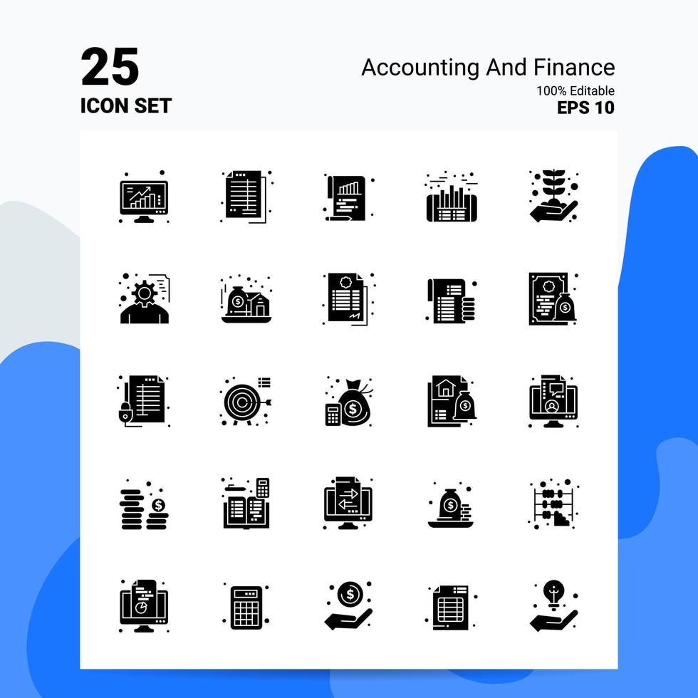 25 jeu d'icônes de comptabilité et de finance 100 fichiers eps modifiables 10 idées de concept de logo d'entreprise conception d'icône de glyphe solide vecteur