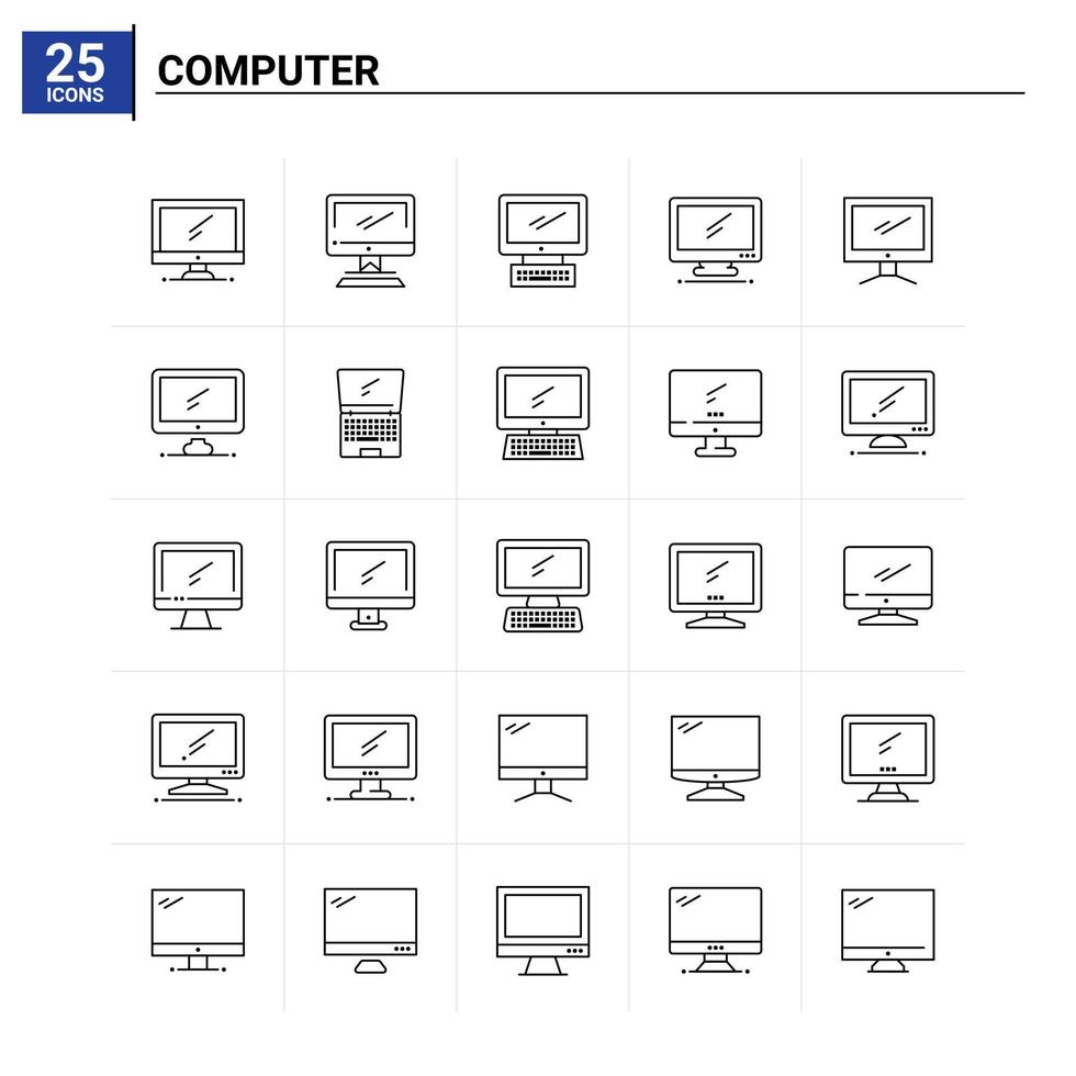 25 jeu d'icônes d'ordinateur fond vectoriel