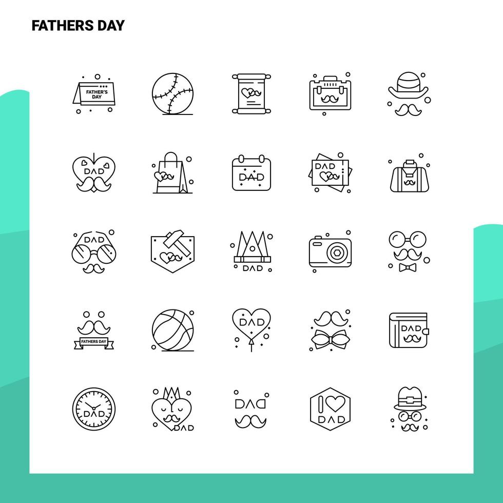 ensemble d'icônes de ligne de fête des pères ensemble 25 icônes conception de style minimalisme vectoriel icônes noires définies pack de pictogrammes linéaires