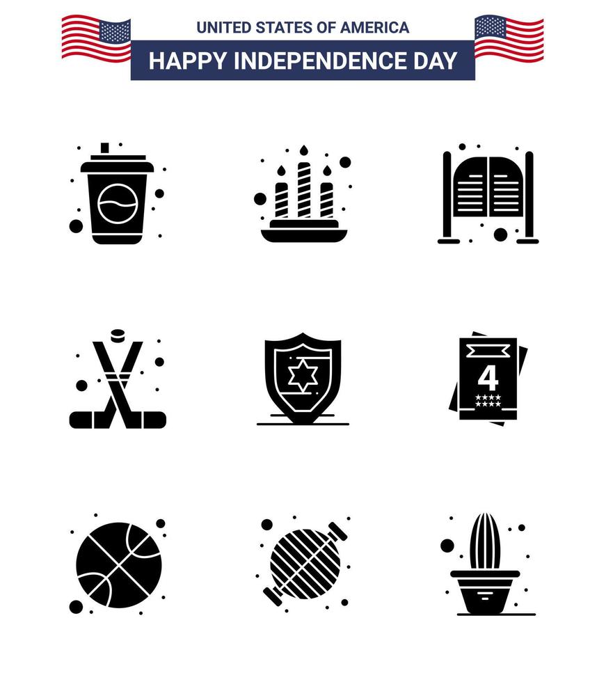 ensemble moderne de 9 glyphes et symboles solides le jour de l'indépendance des états-unis tels que les portes américaines américaines sports hockey éléments de conception vectoriels modifiables de la journée des états-unis vecteur
