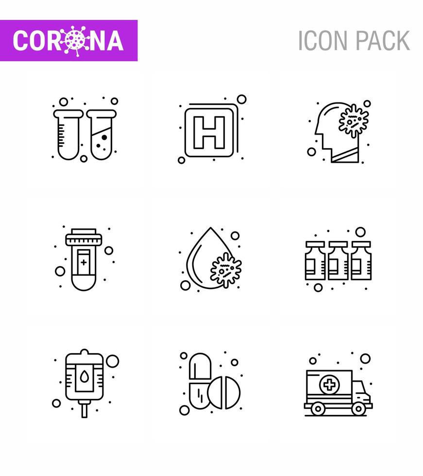icônes de sensibilisation au coronavirus icône de 9 lignes virus corona lié à la grippe comme le virus du sang tube de grippe virus du sang coronavirus 2019nov éléments de conception de vecteur de maladie