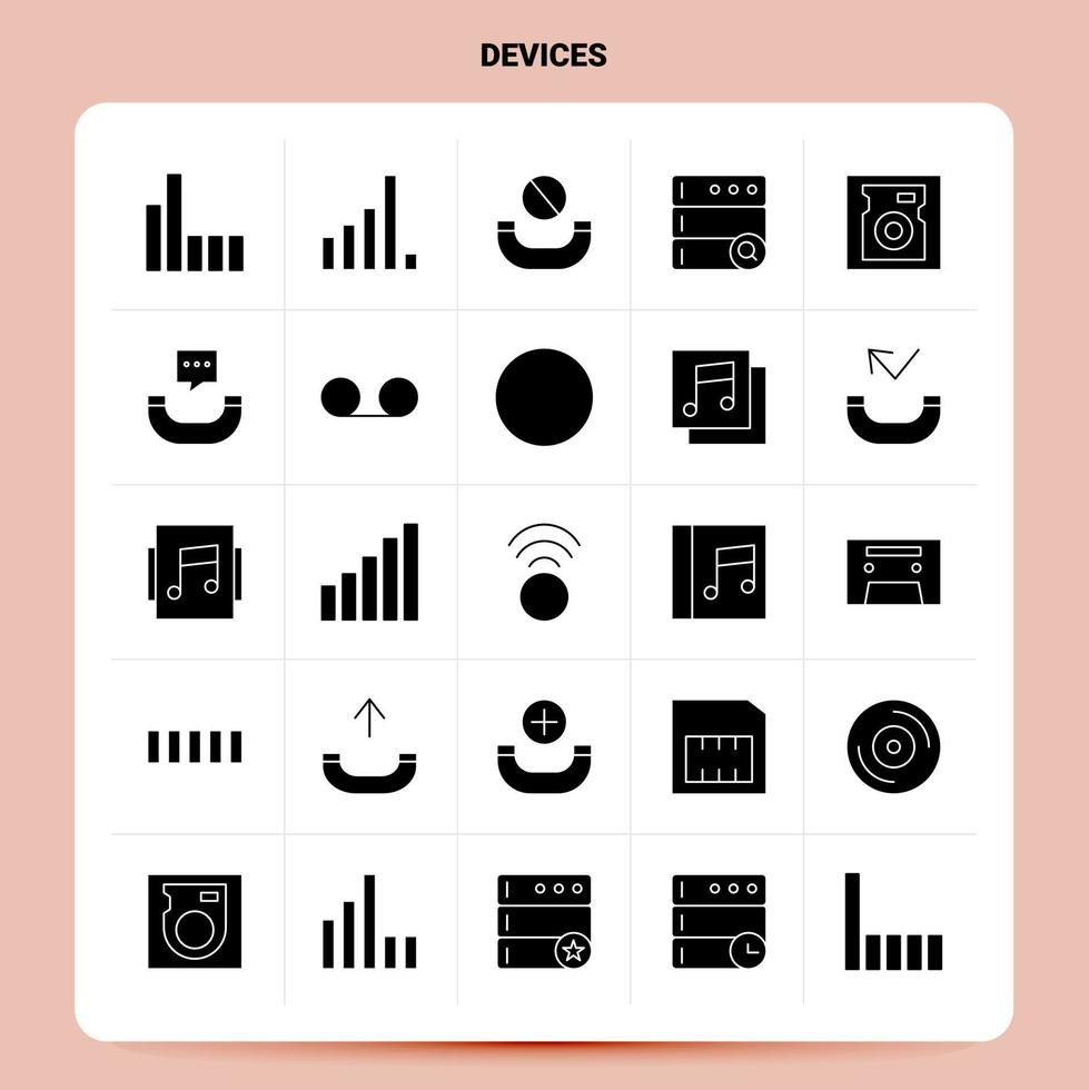 ensemble d'icônes solides 25 appareils conception de style glyphe vectoriel icônes noires définies idées d'affaires web et mobiles conception illustration vectorielle