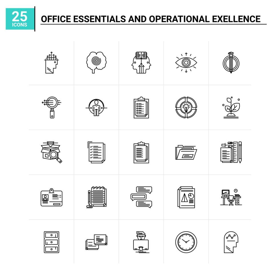 25 éléments essentiels de bureau et icône d'exellence opérationnelle ensemble d'arrière-plan vectoriel