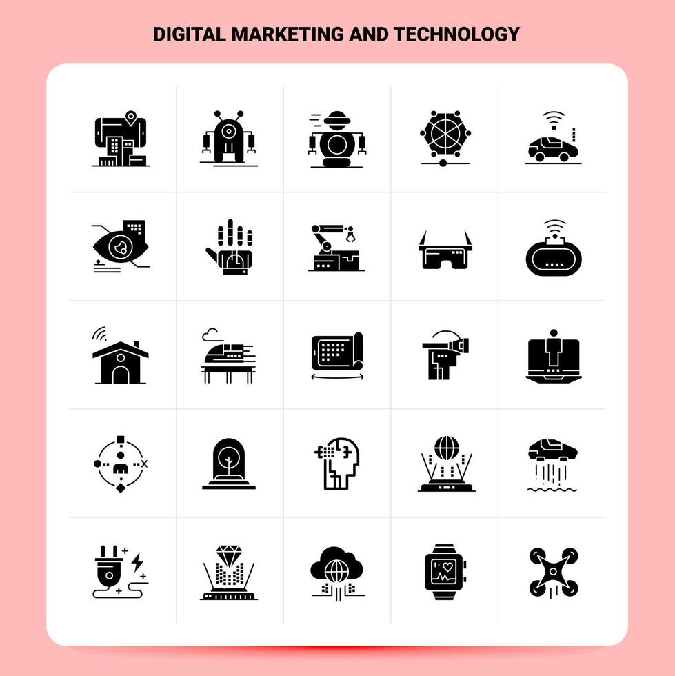 ensemble d'icônes de marketing numérique et de technologie solide 25 icônes vectorielles de conception de style de glyphe ensemble d'idées d'affaires web et mobiles illustration vectorielle de conception vecteur