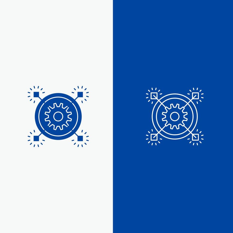 idée d'entreprise marketing ligne d'engrenage pertinente et glyphe icône solide bannière bleue ligne et glyphe icône solide bannière bleue vecteur