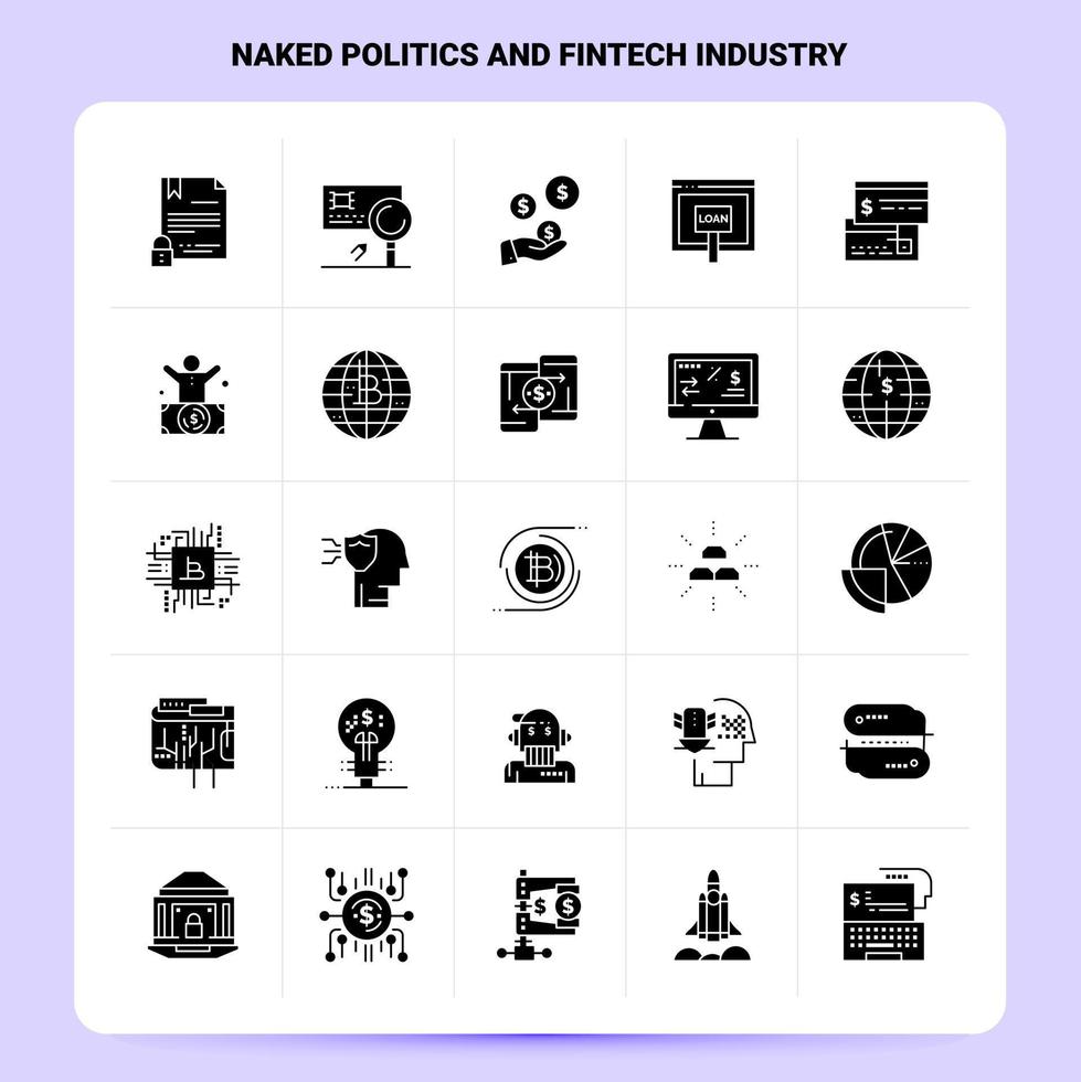 ensemble d'icônes solides de 25 politiques nues et de l'industrie fintech conception de style de glyphe vectoriel icônes noires définies illustration vectorielle de conception d'idées d'affaires web et mobile