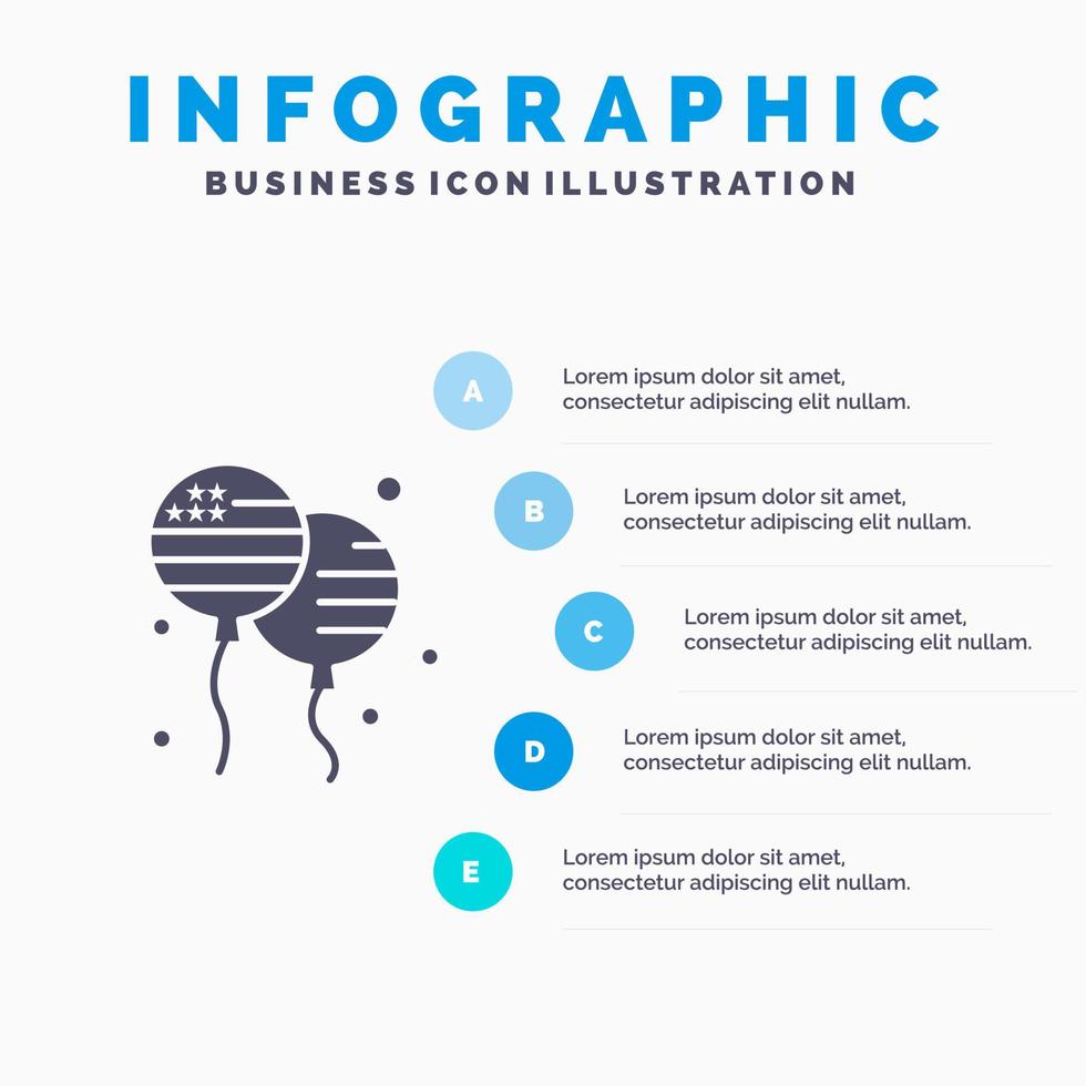 ballon ballons voler américain solide icône infographie 5 étapes présentation arrière-plan vecteur