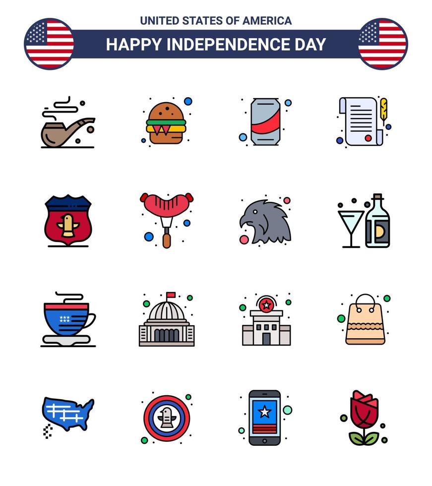 4 juillet usa joyeux jour de l'indépendance icône symboles groupe de 16 lignes modernes remplies de sécurité usa peut protéger le reçu modifiable usa day vector design elements