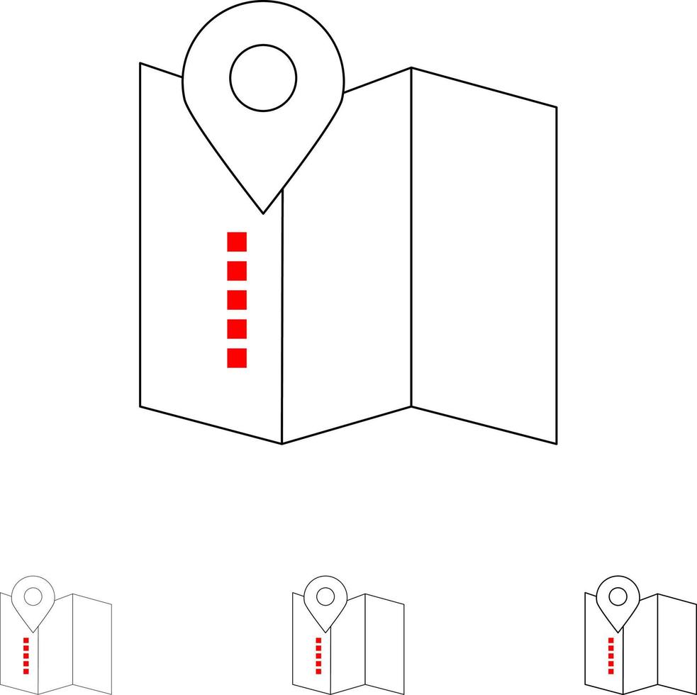 service de carte de localisation jeu d'icônes de ligne noire audacieuse et fine vecteur