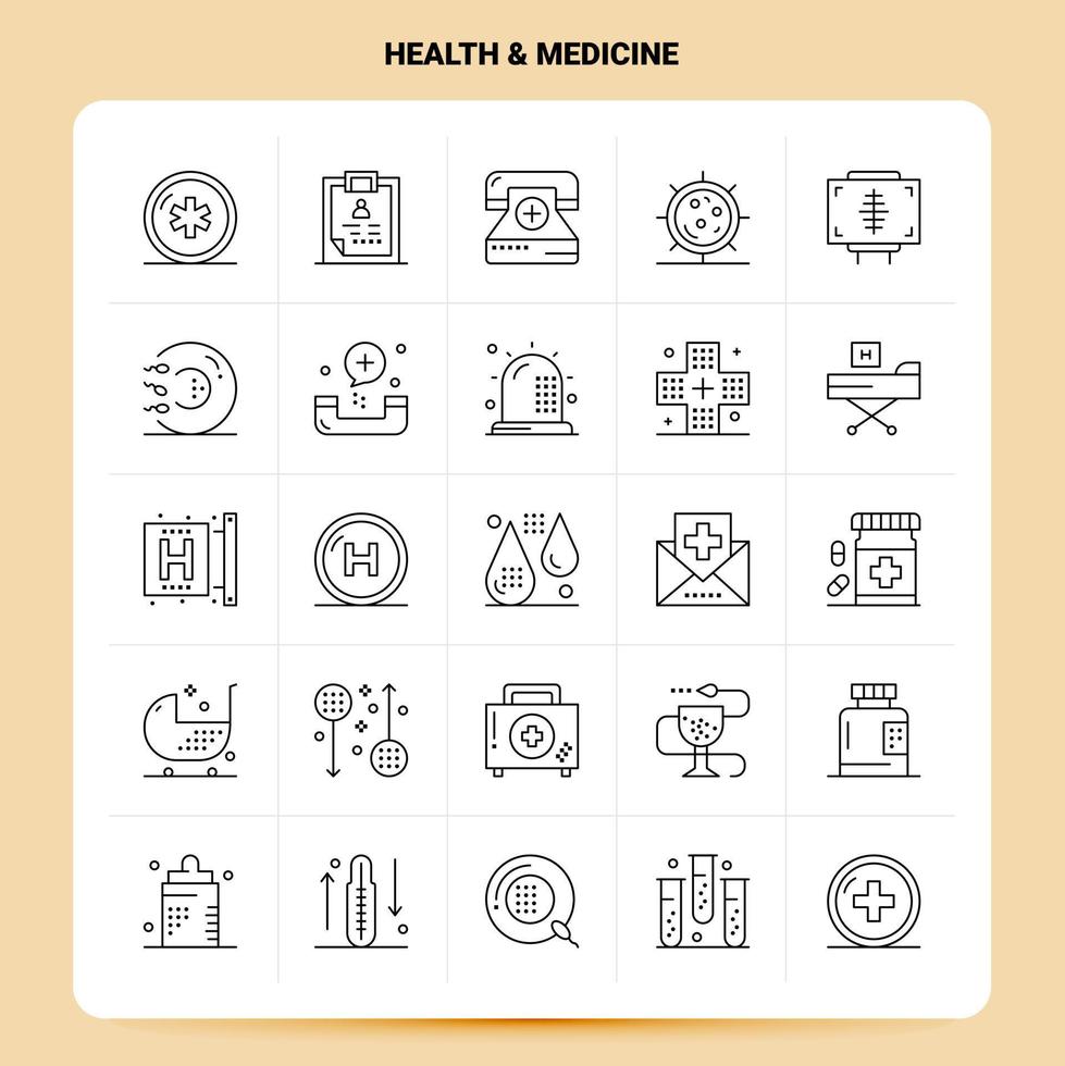 contour 25 santé médecine jeu d'icônes vecteur ligne style conception noir icônes ensemble linéaire pictogramme pack web et mobile affaires idées conception illustration vectorielle