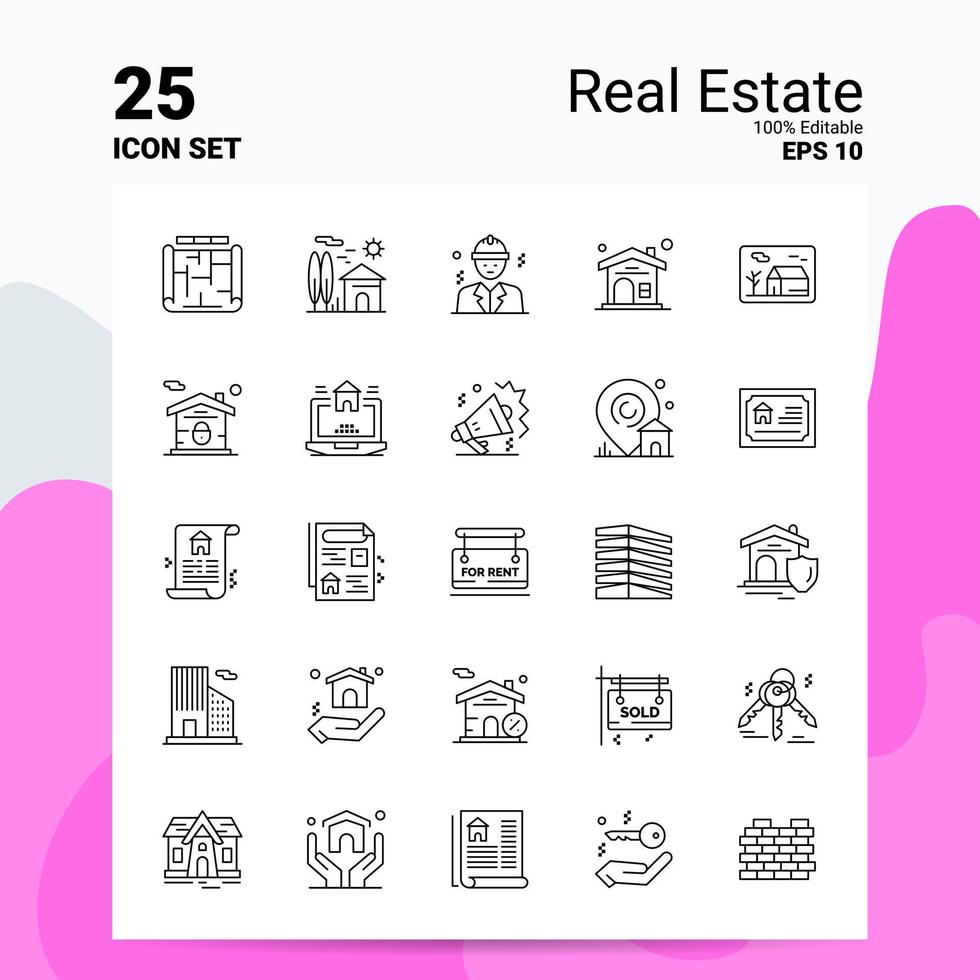 25 jeu d'icônes immobilières 100 fichiers eps modifiables 10 idées de concept de logo d'entreprise conception d'icône de ligne vecteur