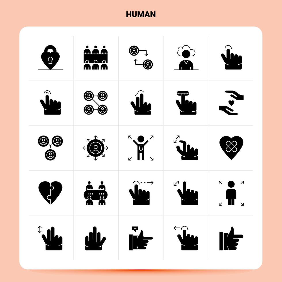 ensemble d'icônes humaines solides 25 conception de style de glyphe vectoriel icônes noires définies idées d'affaires web et mobiles conception illustration vectorielle