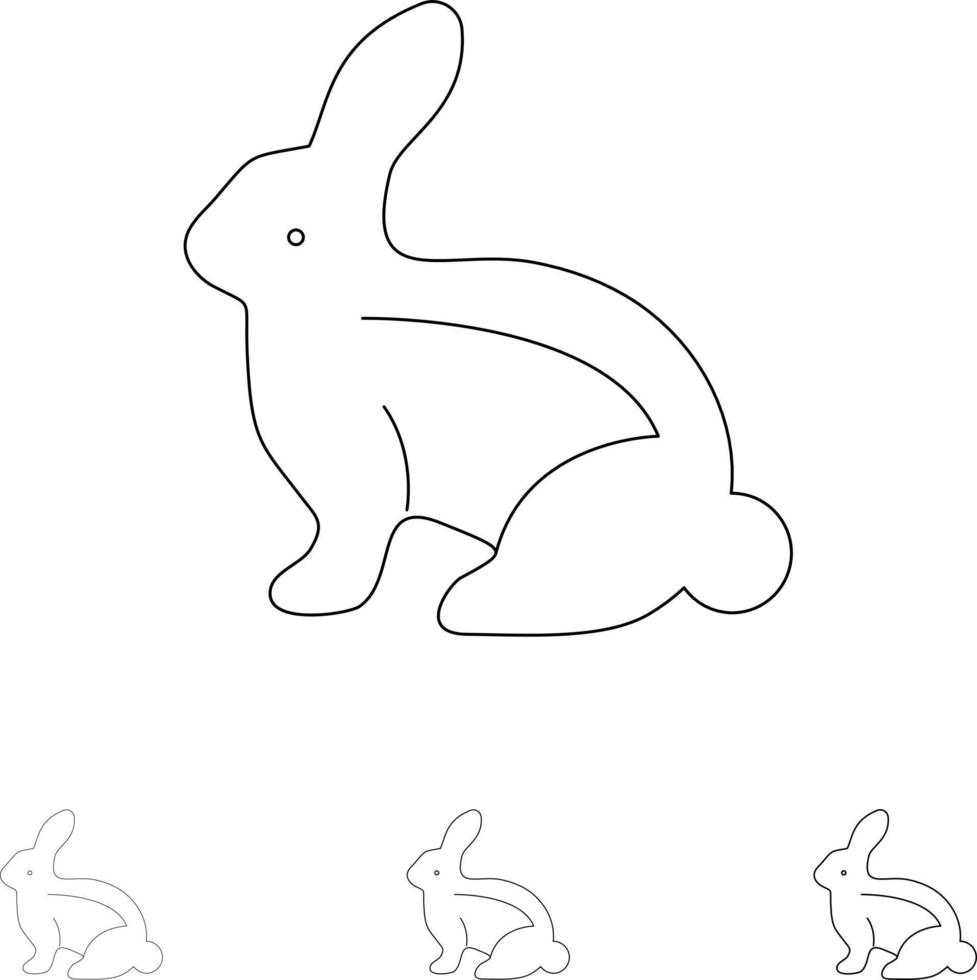 lapin de pâques lapin de pâques lapin audacieux et mince jeu d'icônes de ligne noire vecteur