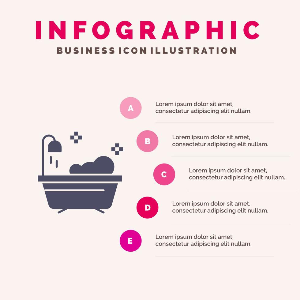 salle de bain propre douche solide icône infographie 5 étapes présentation fond vecteur