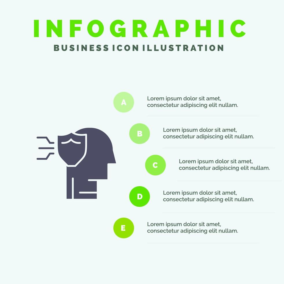 protection personnelle bouclier de sécurité solide icône infographie 5 étapes présentation fond vecteur