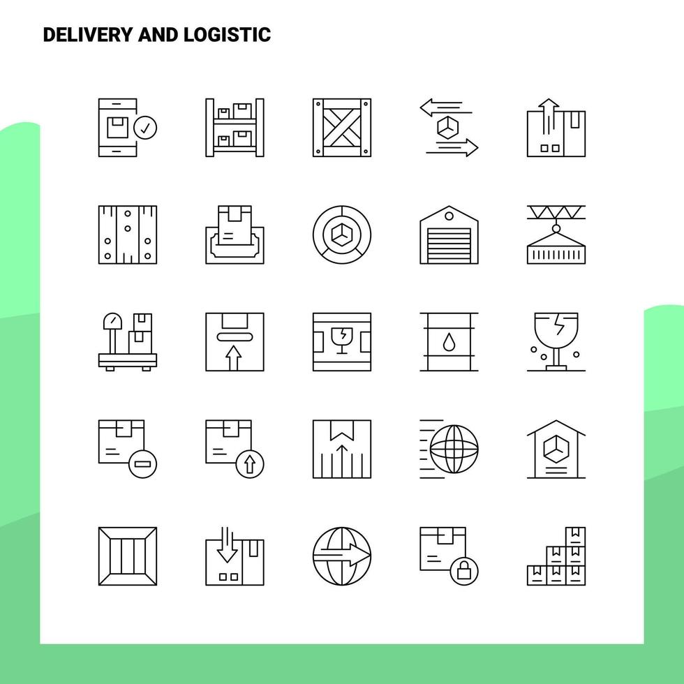 ensemble d'icônes de livraison et de ligne logistique ensemble de 25 icônes vectorielles conception de style minimalisme icônes noires définies pack de pictogrammes linéaires vecteur