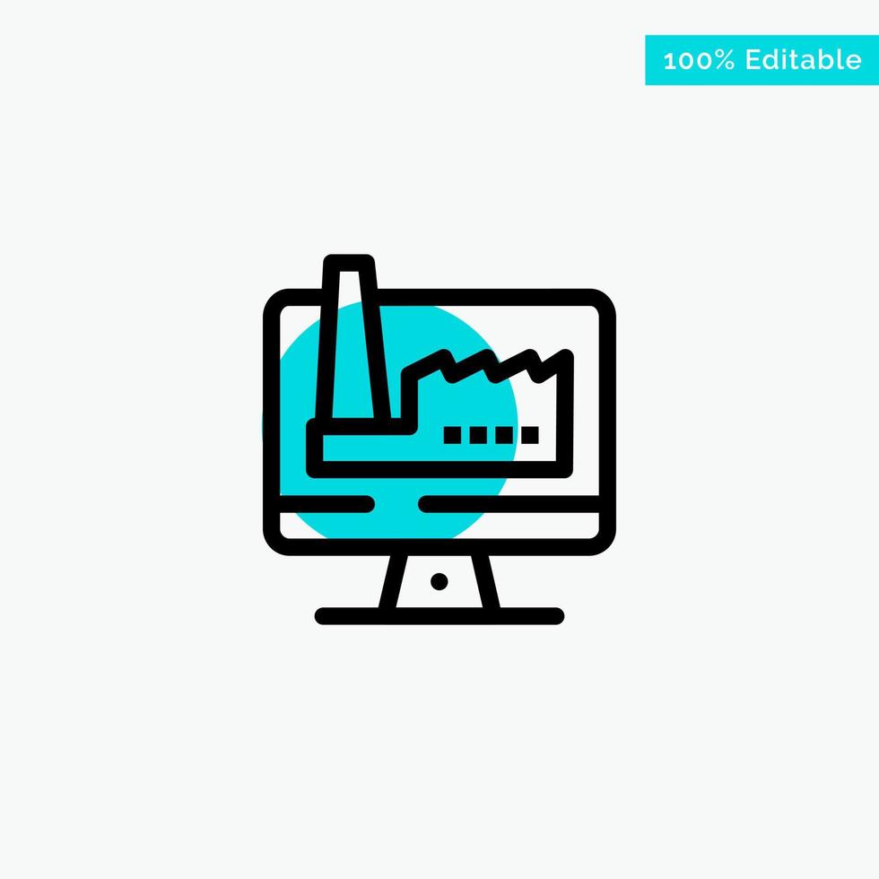 ordinateur, bâtiment, moniteur, usine, turquoise, point culminant, cercle, point, vecteur, icône vecteur