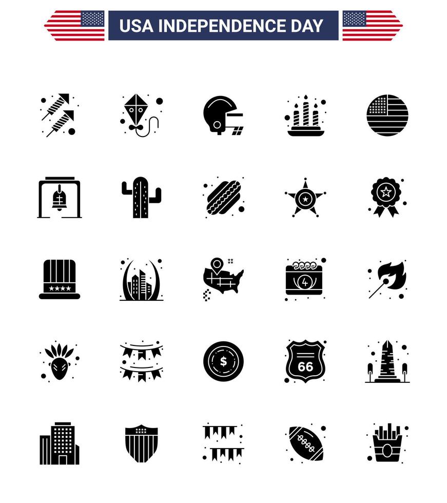 4 juillet usa joyeux jour de l'indépendance icône symboles groupe de 25 glyphe solide moderne d'alerte thanksgiving football drapeau lumière modifiable usa day vector design elements