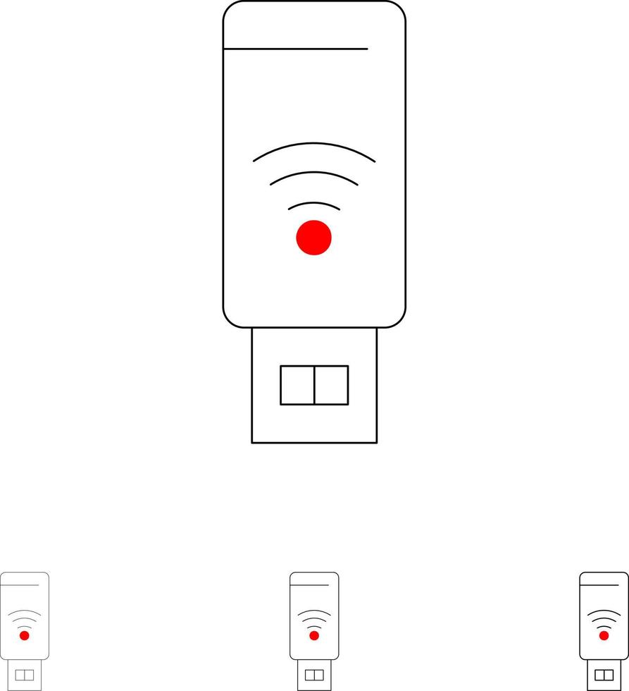 signal de service wifi usb jeu d'icônes de ligne noire audacieuse et mince vecteur