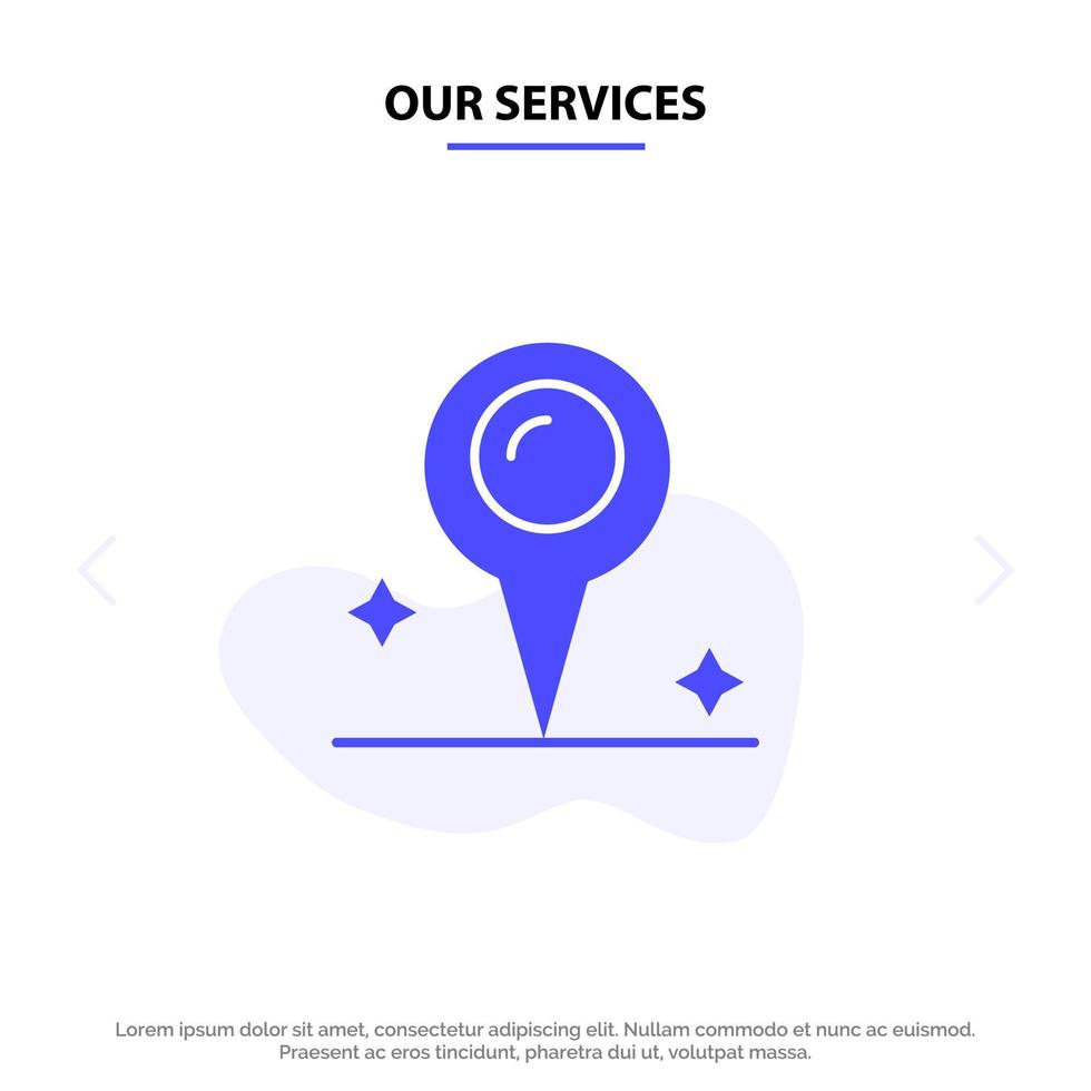 nos services carte emplacement marqueur solide glyphe icône modèle de carte web vecteur