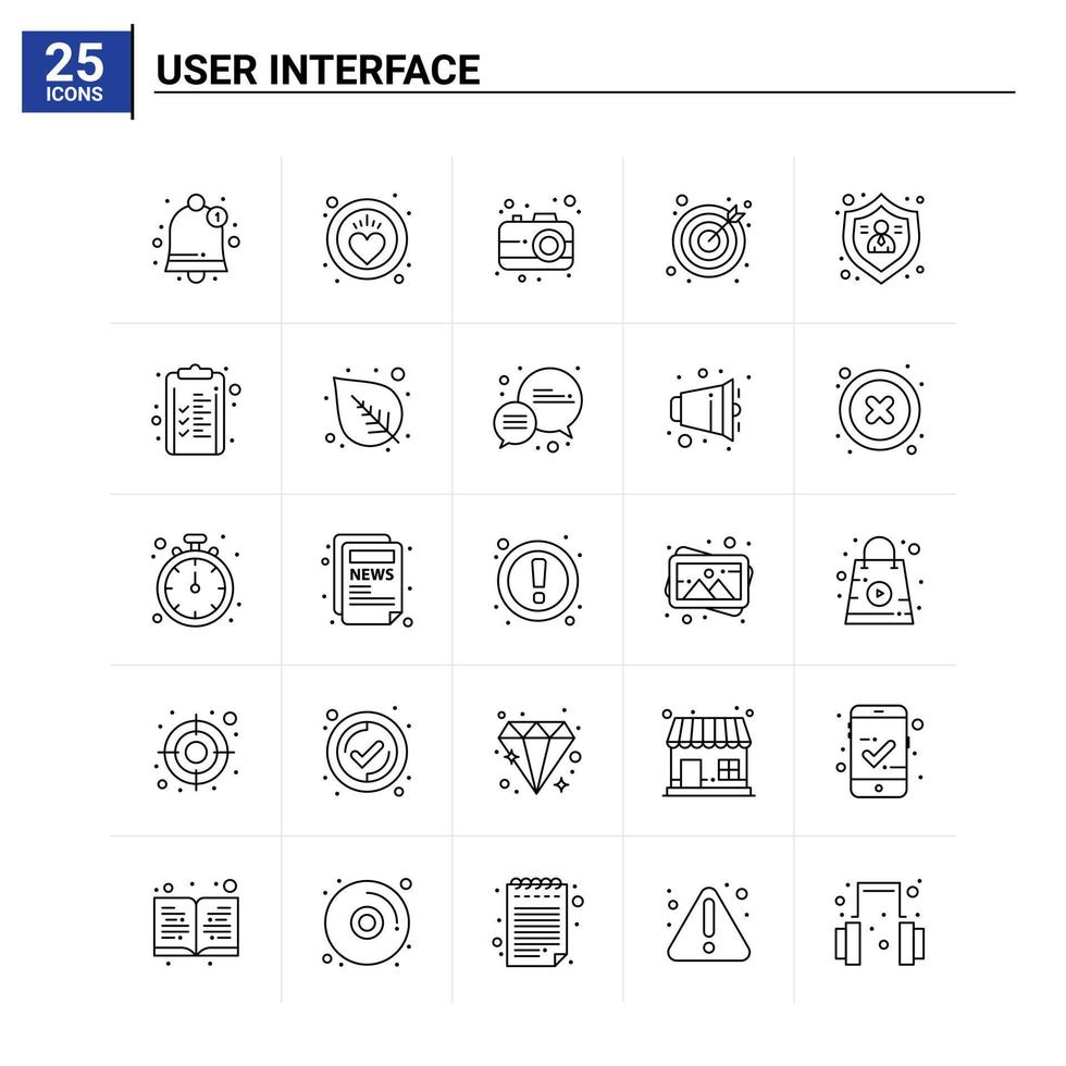 25 icônes d'interface utilisateur définies fond vectoriel