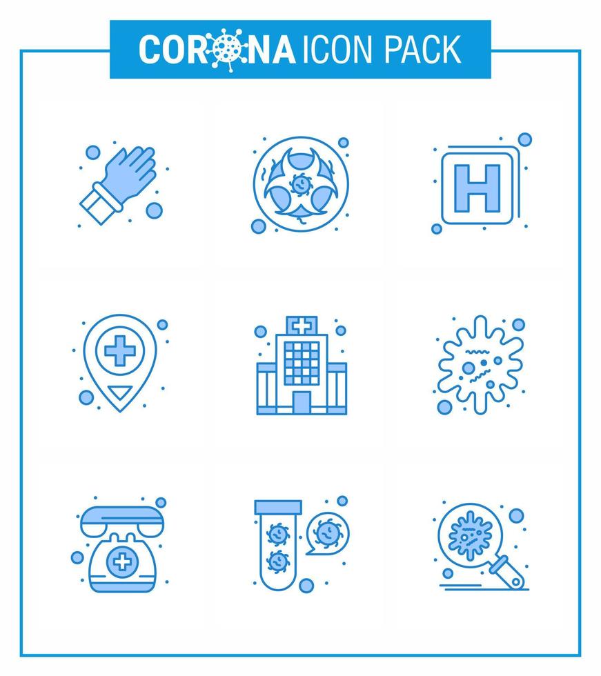 9 illustrations vectorielles pandémiques du virus corona bleu bâtiment médical avertissement hôpital médical coronavirus viral 2019nov éléments de conception de vecteur de maladie