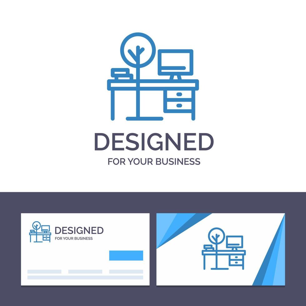 carte de visite créative et modèle de logo confort bureau bureau lieu table illustration vectorielle vecteur