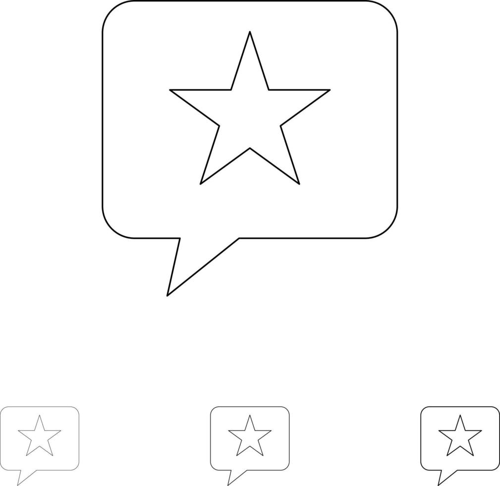 chat message préféré étoile jeu d'icônes de ligne noire audacieuse et mince vecteur
