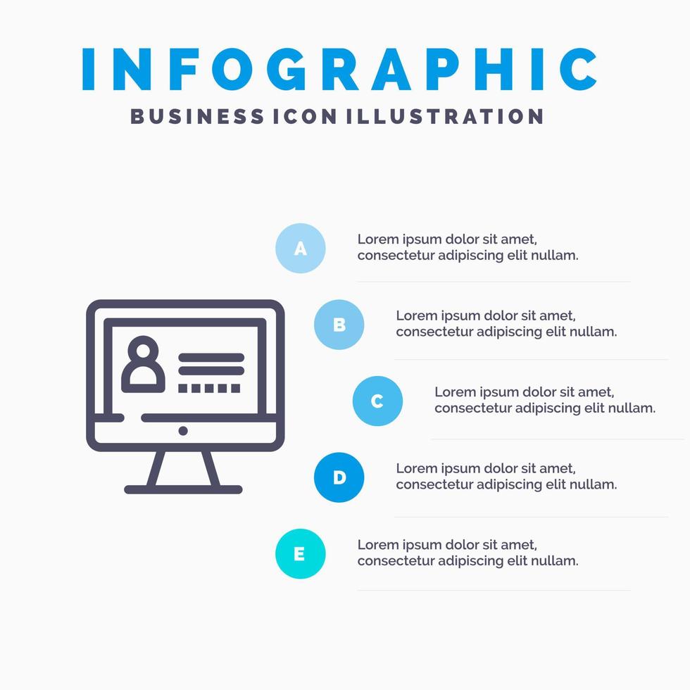 icône de ligne de sécurité internet informatique avec fond d'infographie de présentation en 5 étapes vecteur