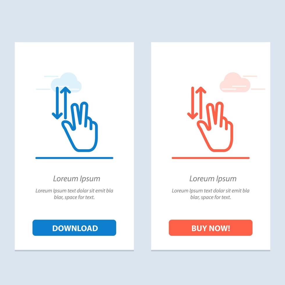 gestes du doigt deux haut vers le bas bleu et rouge téléchargez et achetez maintenant le modèle de carte de widget web vecteur
