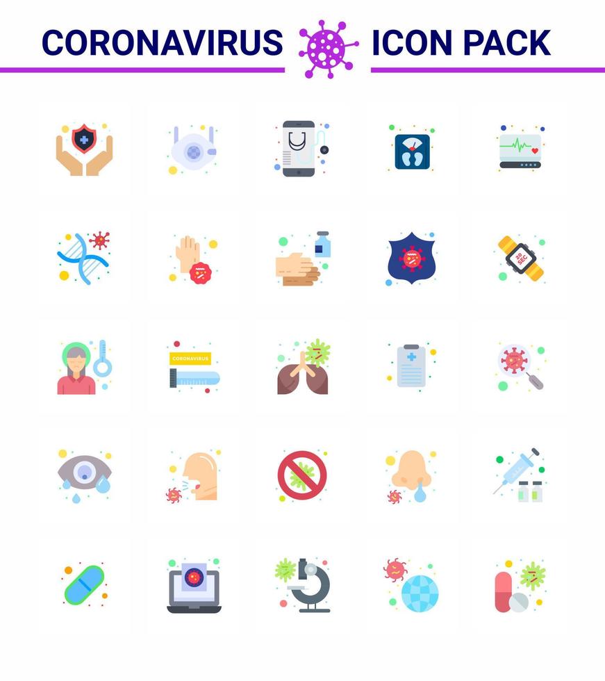 25 pack d'icônes coronavirus covid19 de couleur plate comme l'échelle de santé de poids d'urgence coronavirus viral en ligne 2019nov éléments de conception de vecteur de maladie